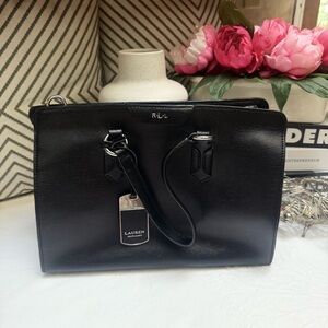 Ralph Lauren Black Leather Satchel with Silver Accents